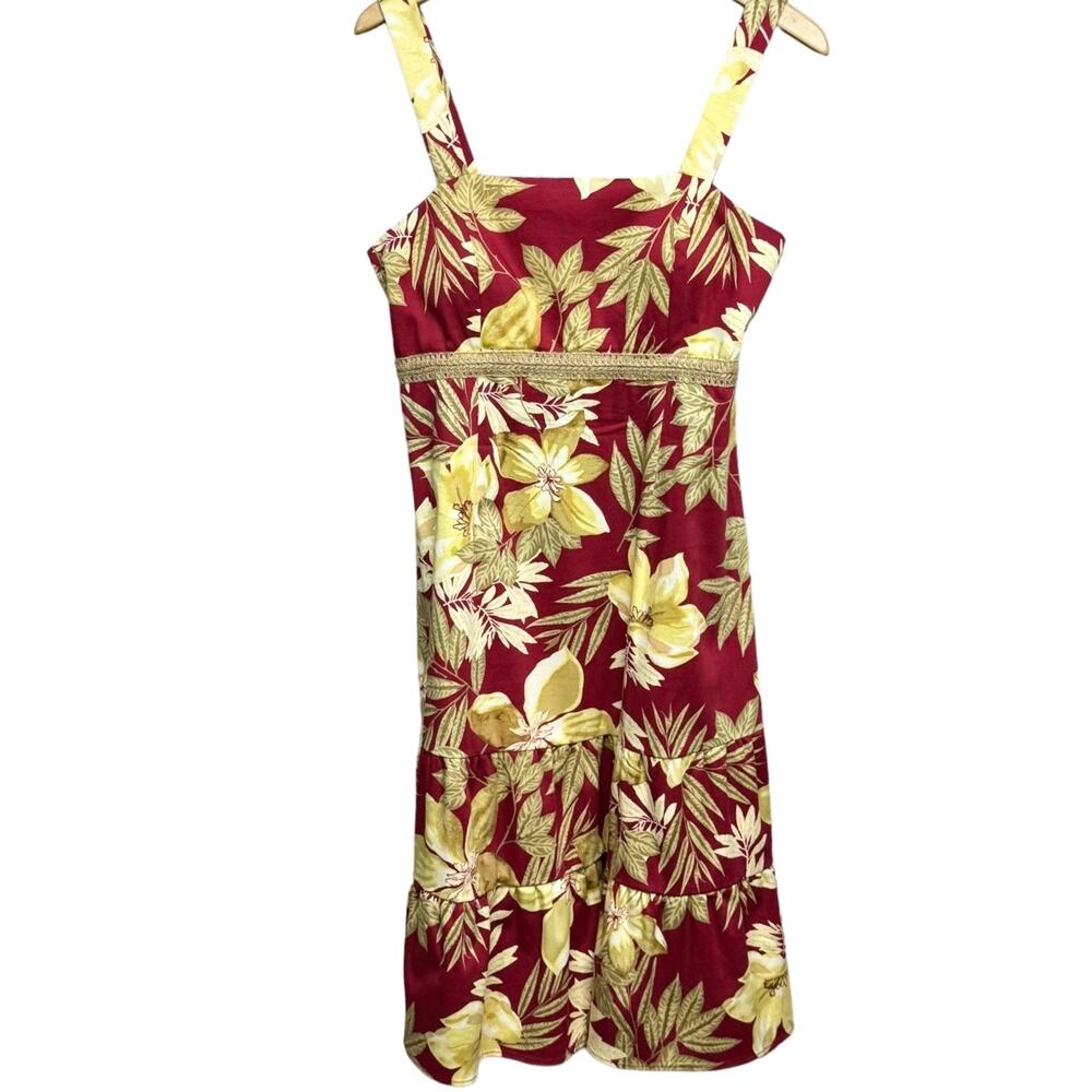 R&K Originals Red Tropical Floral Sundress Size 10 Cotton Spandex Summer Dress - Picture 3 of 11